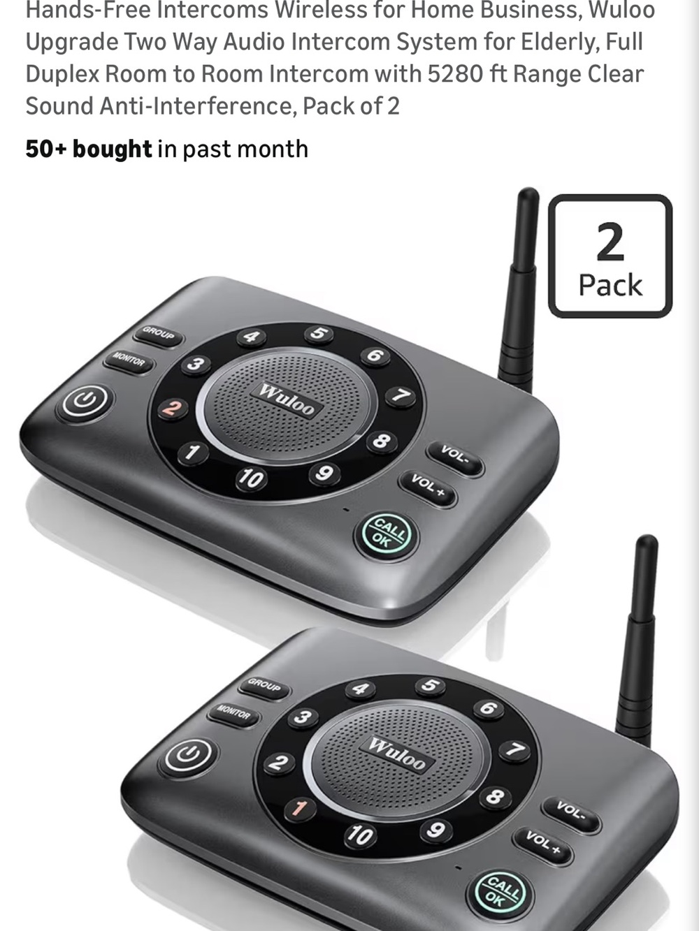 Gray Wireless Hands-Free Audio Intercom System - 2 Pack New in Box Never Used!!